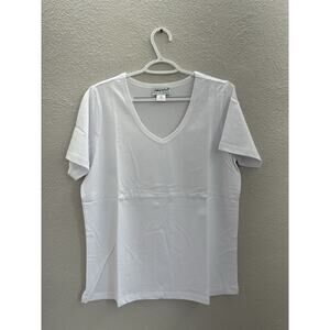 Anthony Richards Womens Shirt Size XL White Short Sleeve V-Neck Cotton